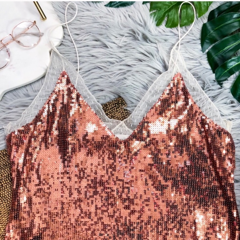 Boho glam✨Rose Gold Sequin Sexy Sparkle Cami Top💝
